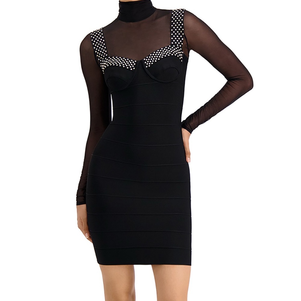 Herve Leger Paris- Embellished Illusion Bra Mini Dress